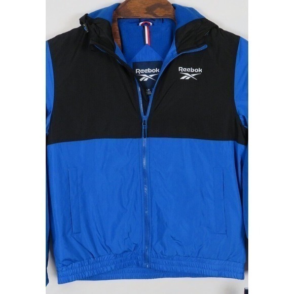 NWT Reebok Men's Fleece Lined Windbreaker Jacket Blue Black Sz Large MSRP $125 - Picture 6 of 7